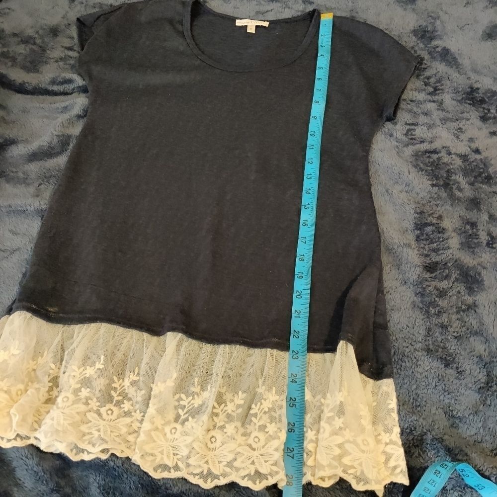 3/$25 Moa Moa Navy Blue Knit Lace Hem Top Sz S - Picture 9 of 9